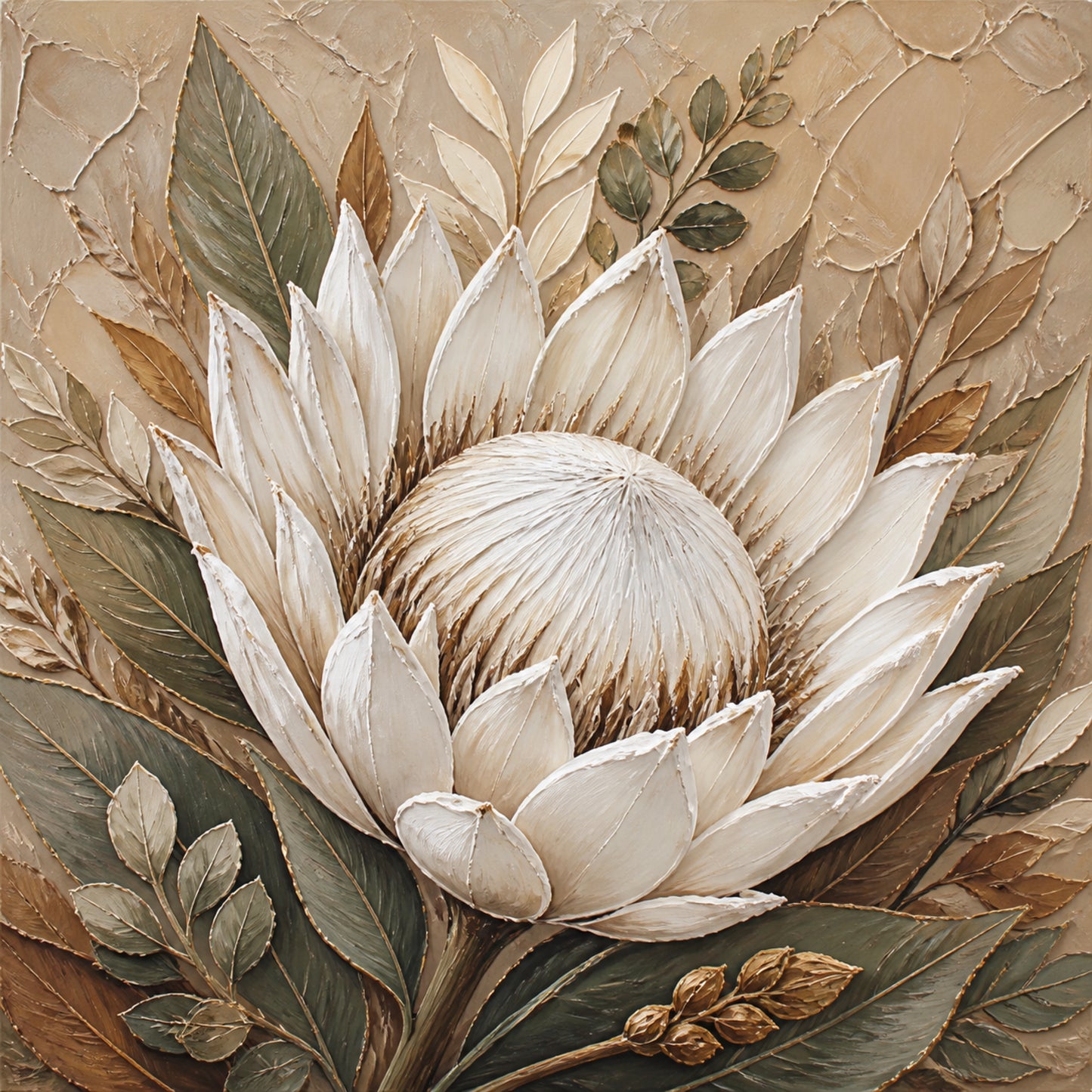 Sculpted Protea Neutral Canvas Wall Art