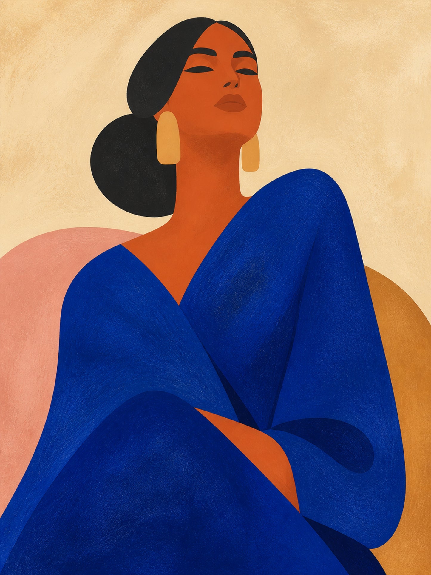 Cobalt Composure Abstract Portrait Stretched Canvas