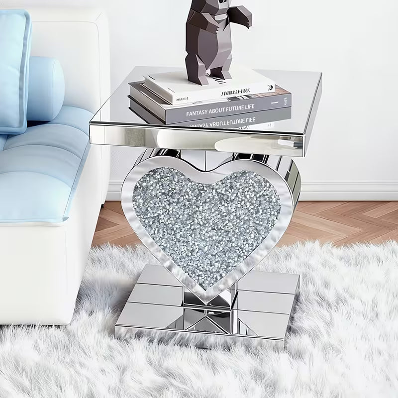 23.6 Heart Shaped Diamond Inlaid Mirrored Edge Table High And Suitable For – view 1
