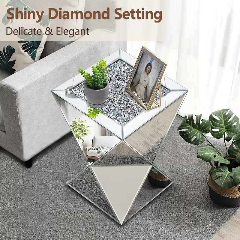 30.48 cm X 30.48cm X55.88 cm Silvery Mirror Geometric Edge Table with Diamond Broken Grain Tabletop Decoration, Space Saving Design, Geometric Small Mirror Coffee Table, Suitable for Living Rooms, Bedrooms, Corners, And Small Spaces – view 6