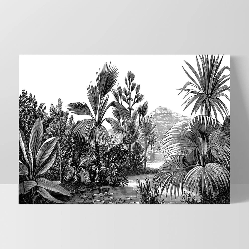 Vintage Botanical Study Monochrome Canvas Wall Art – white floating frame