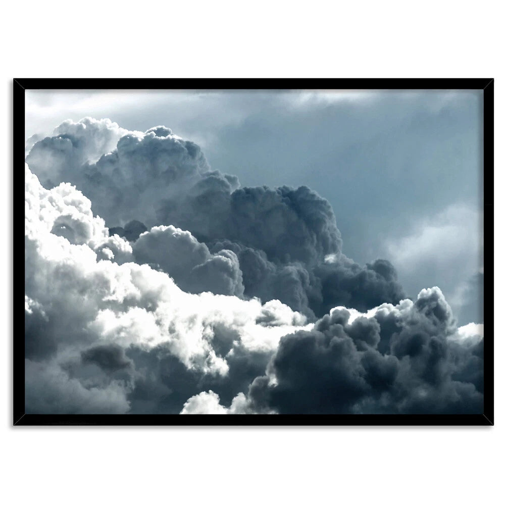 Dreamy Blue Cloudscape Canvas Wall Art – black floating frame