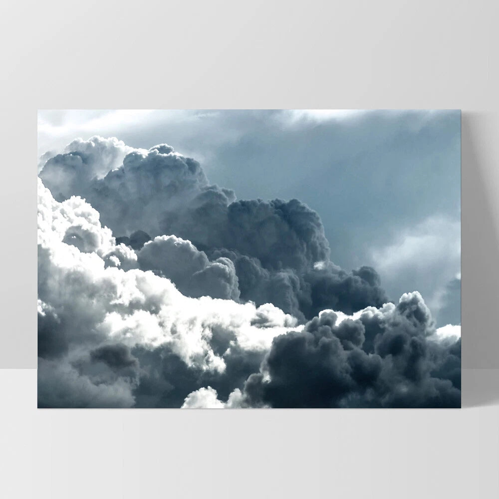 Dreamy Blue Cloudscape Canvas Wall Art – white floating frame
