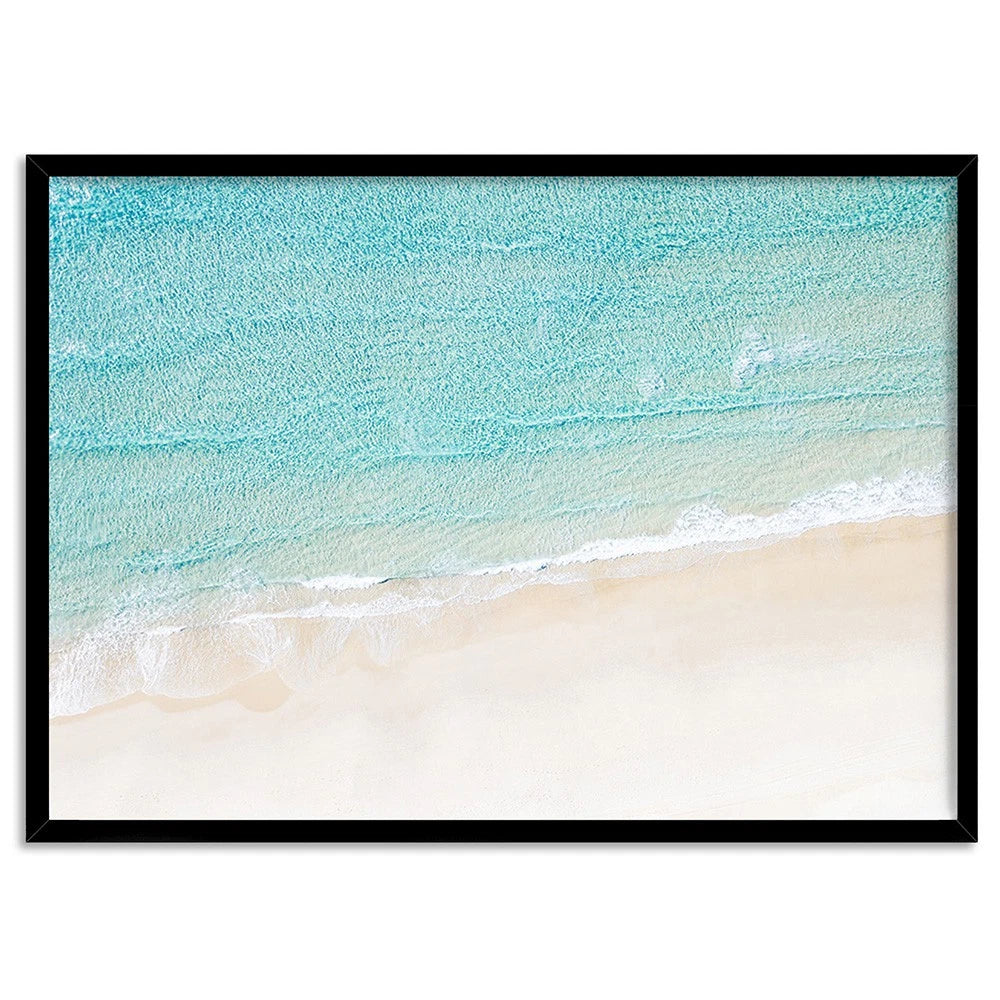 Aerial Coastal Waves Landscape Canvas Wall Art – black floating frame