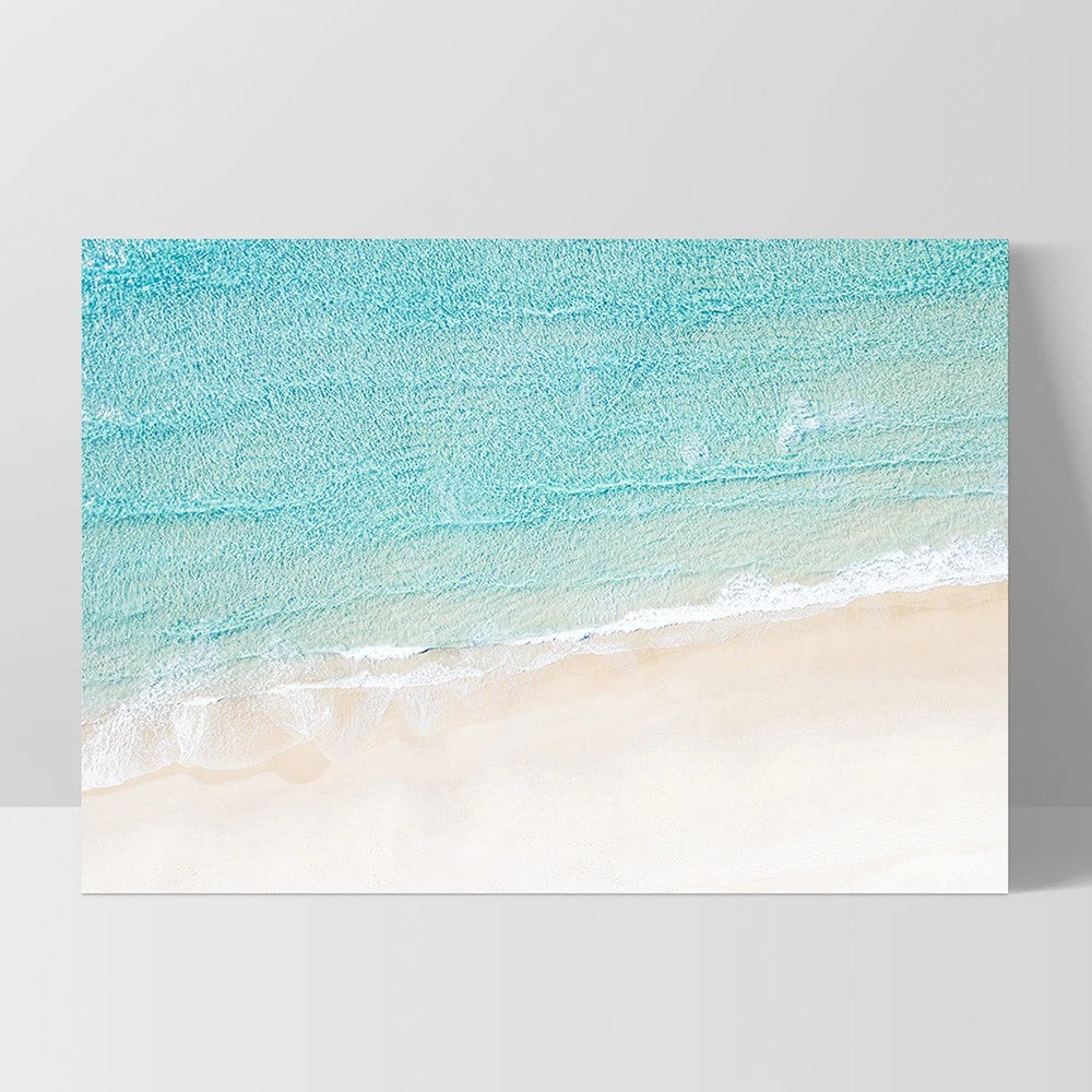 Aerial Coastal Waves Landscape Canvas Wall Art – white floating frame