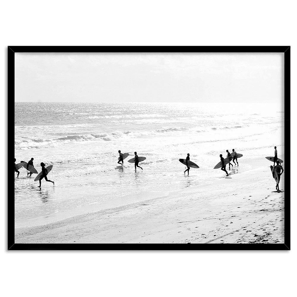Monochrome Surf Horizon Canvas Wall Art – black floating frame