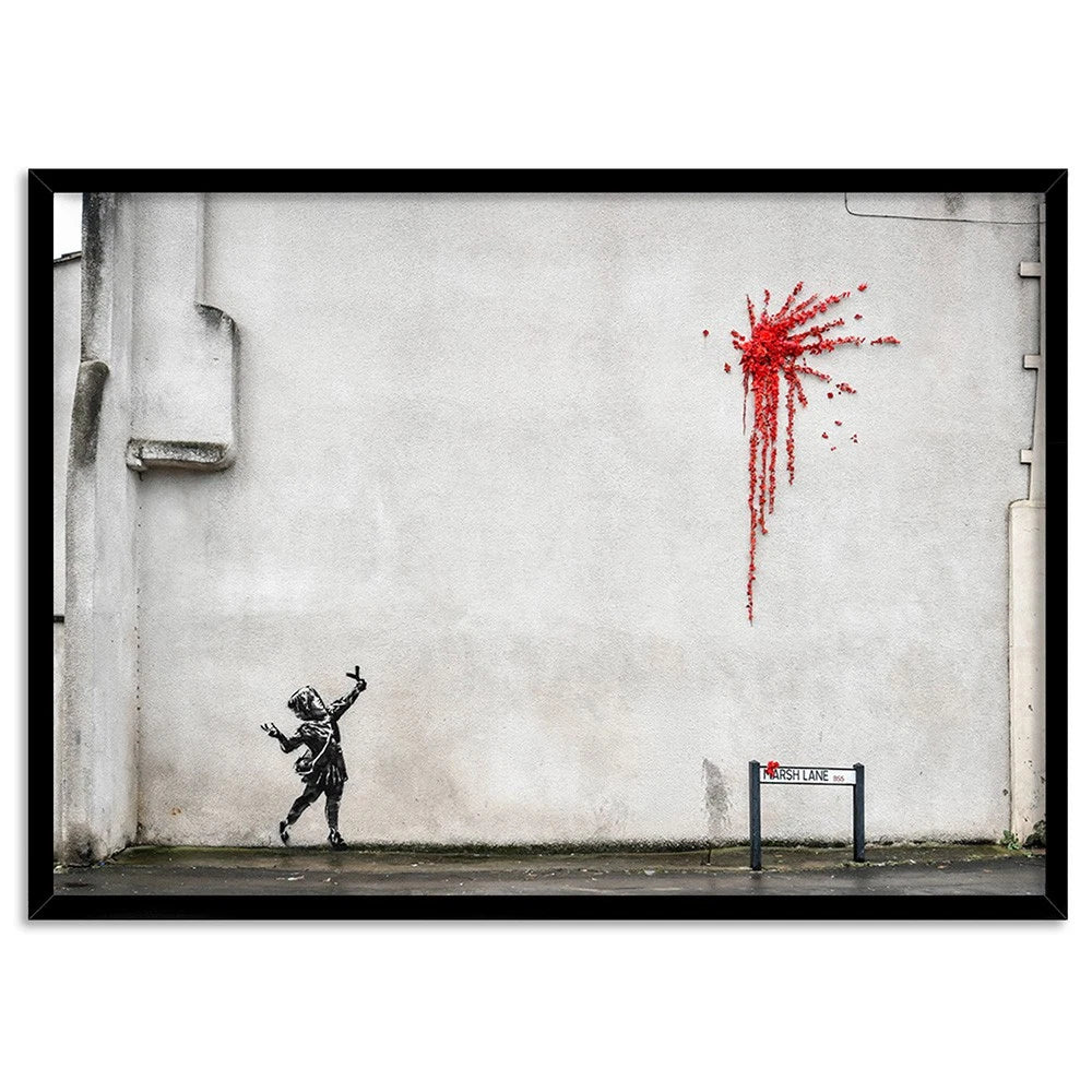 Girl with Flowers Urban Street Art Canvas Wall Art – black floating frame