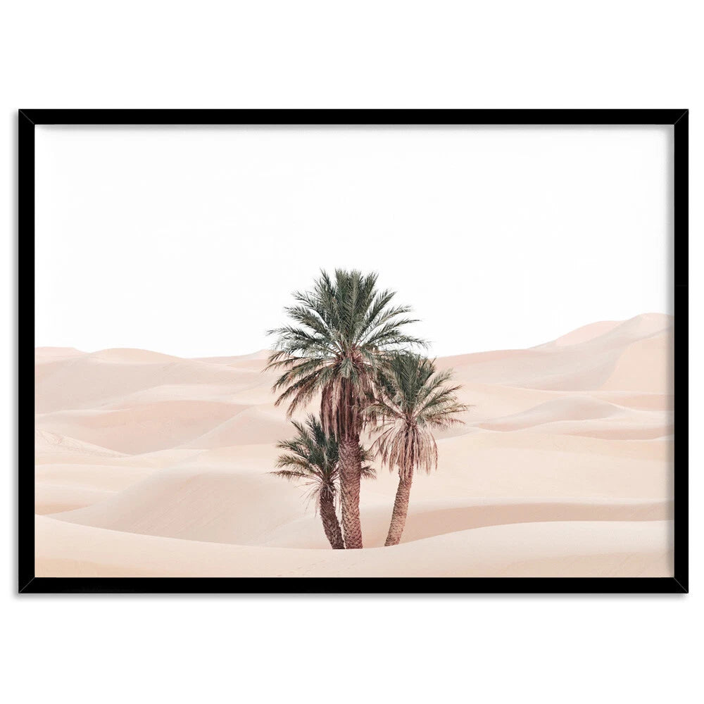 Desert Palms Blush Landscape Canvas Wall Art – black floating frame