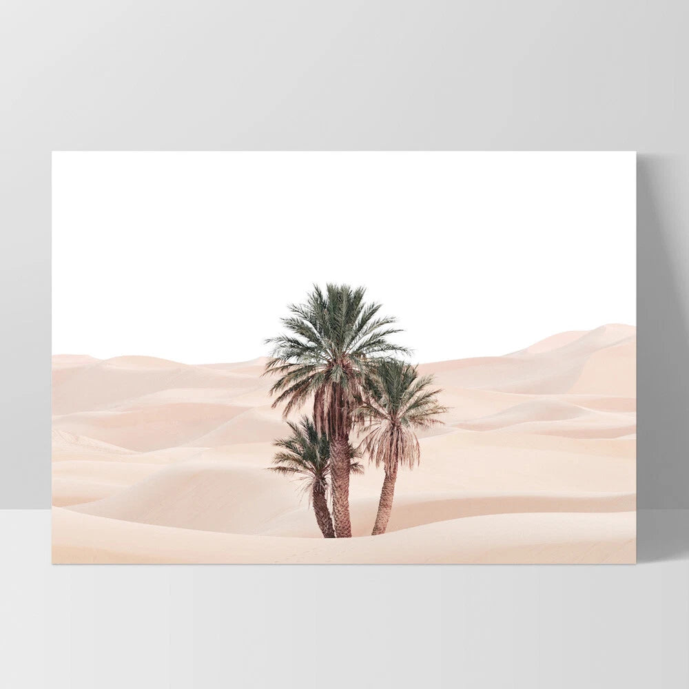 Desert Palms Blush Landscape Canvas Wall Art – white floating frame