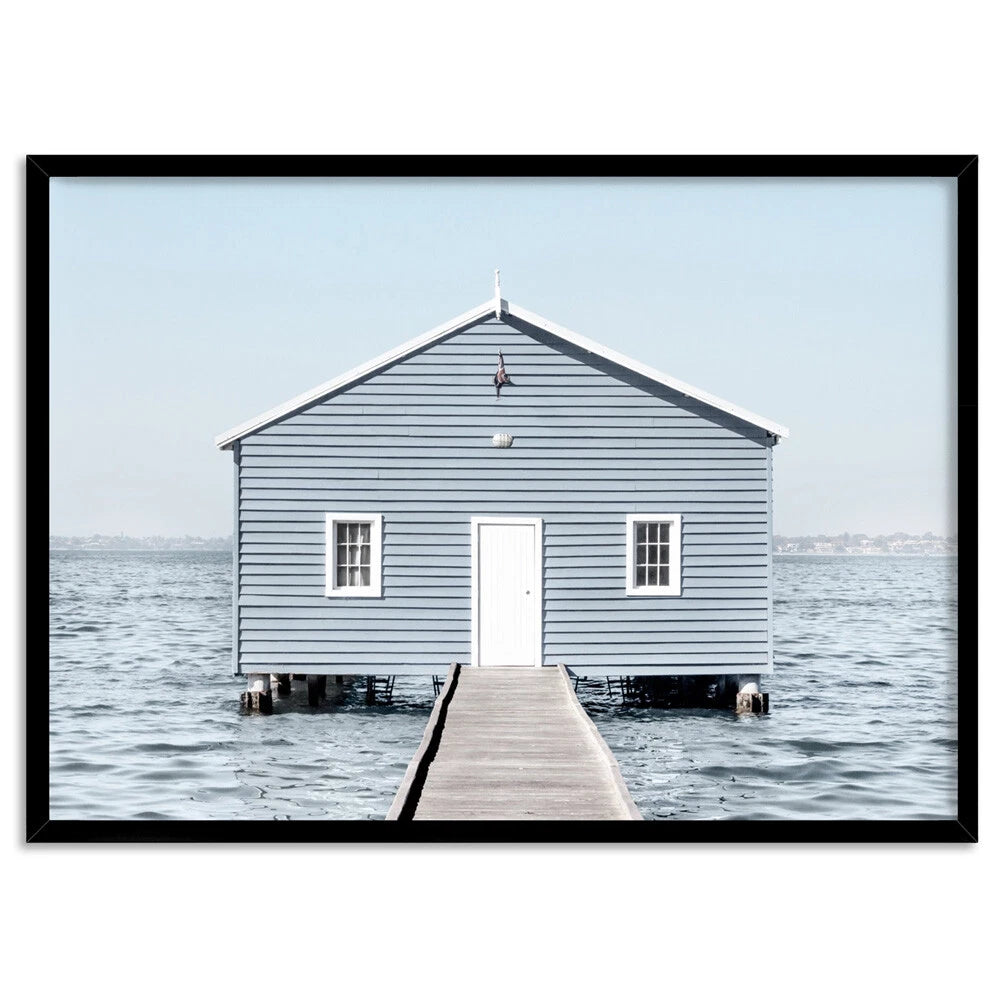 Crawley Edge Boatshed Perth Canvas Wall Art – black floating frame
