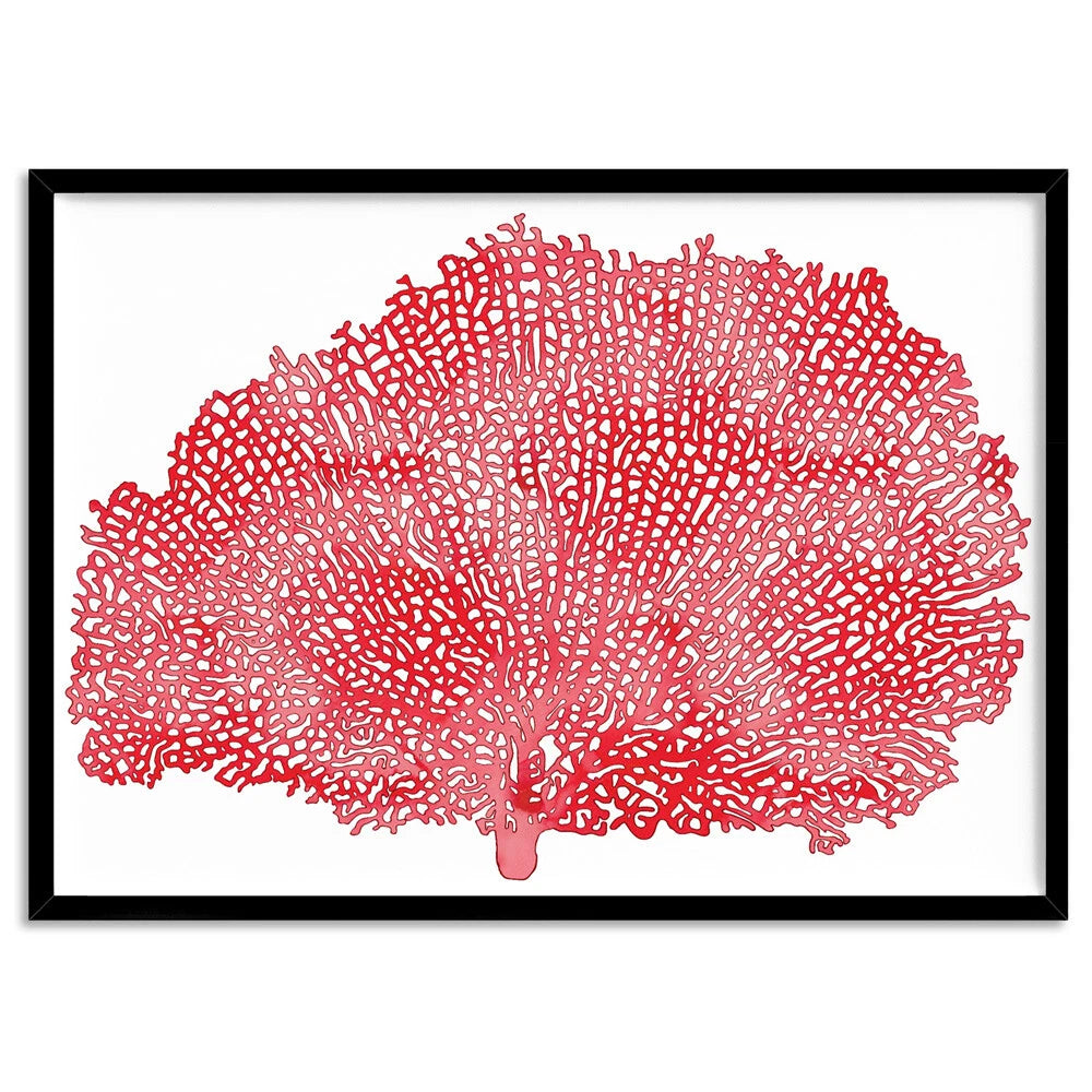 Coral Sea Fan Red Watercolour Canvas Wall Art – black floating frame