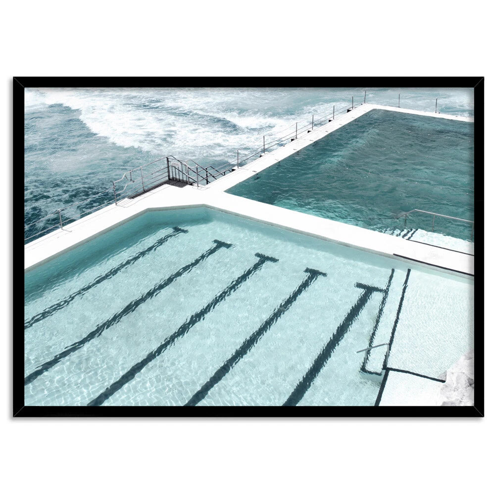Bondi Icebergs Pool Landscape Canvas Wall Art – black floating frame