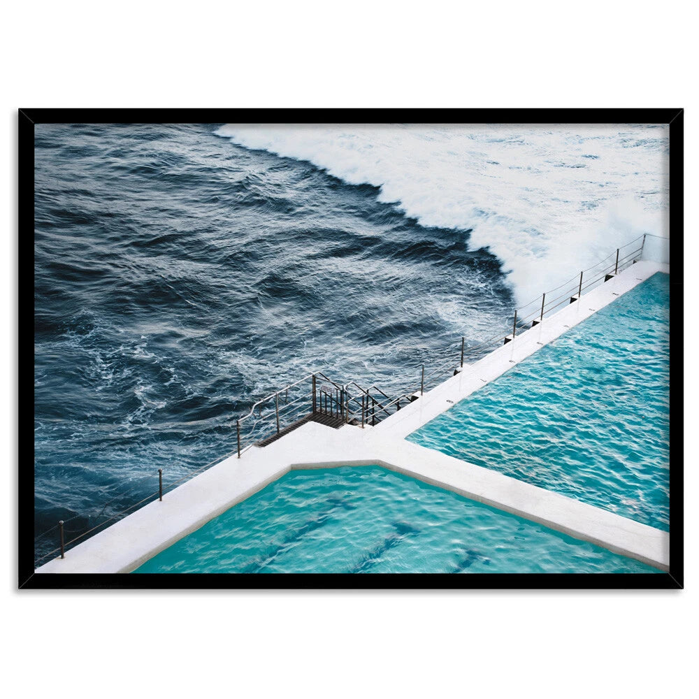 Bondi Icebergs Coastal Canvas Wall Art – black floating frame