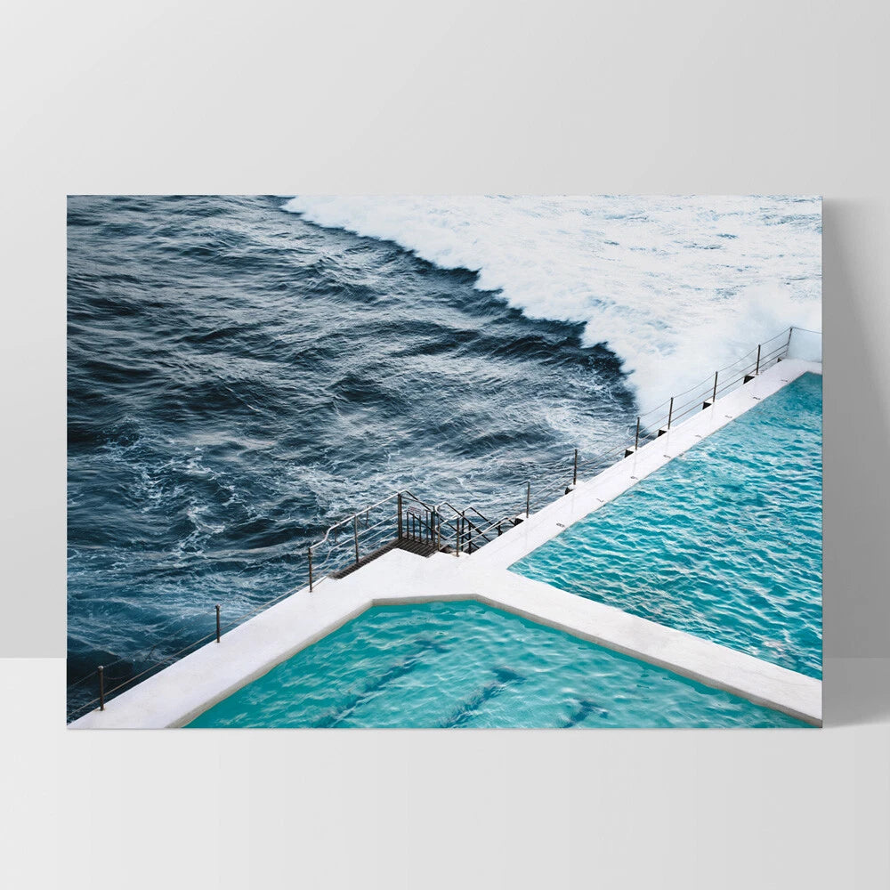 Bondi Icebergs Coastal Canvas Wall Art – white floating frame