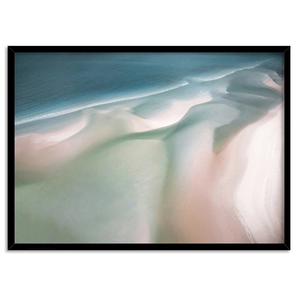 Whitehaven Beach Pastel Dusk Canvas Wall Art – black floating frame