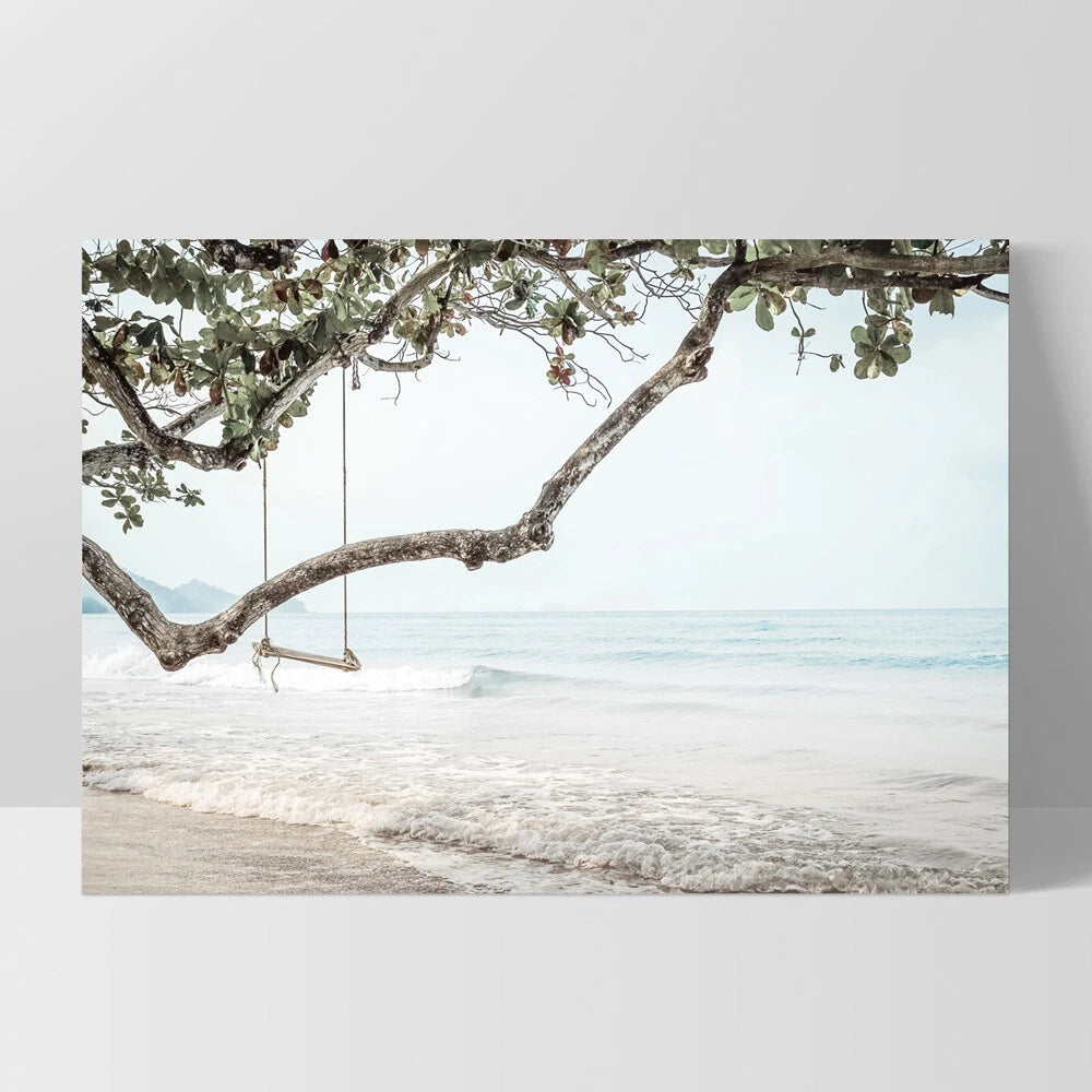 Coastal Swing Ocean View Canvas Wall Art – white floating frame