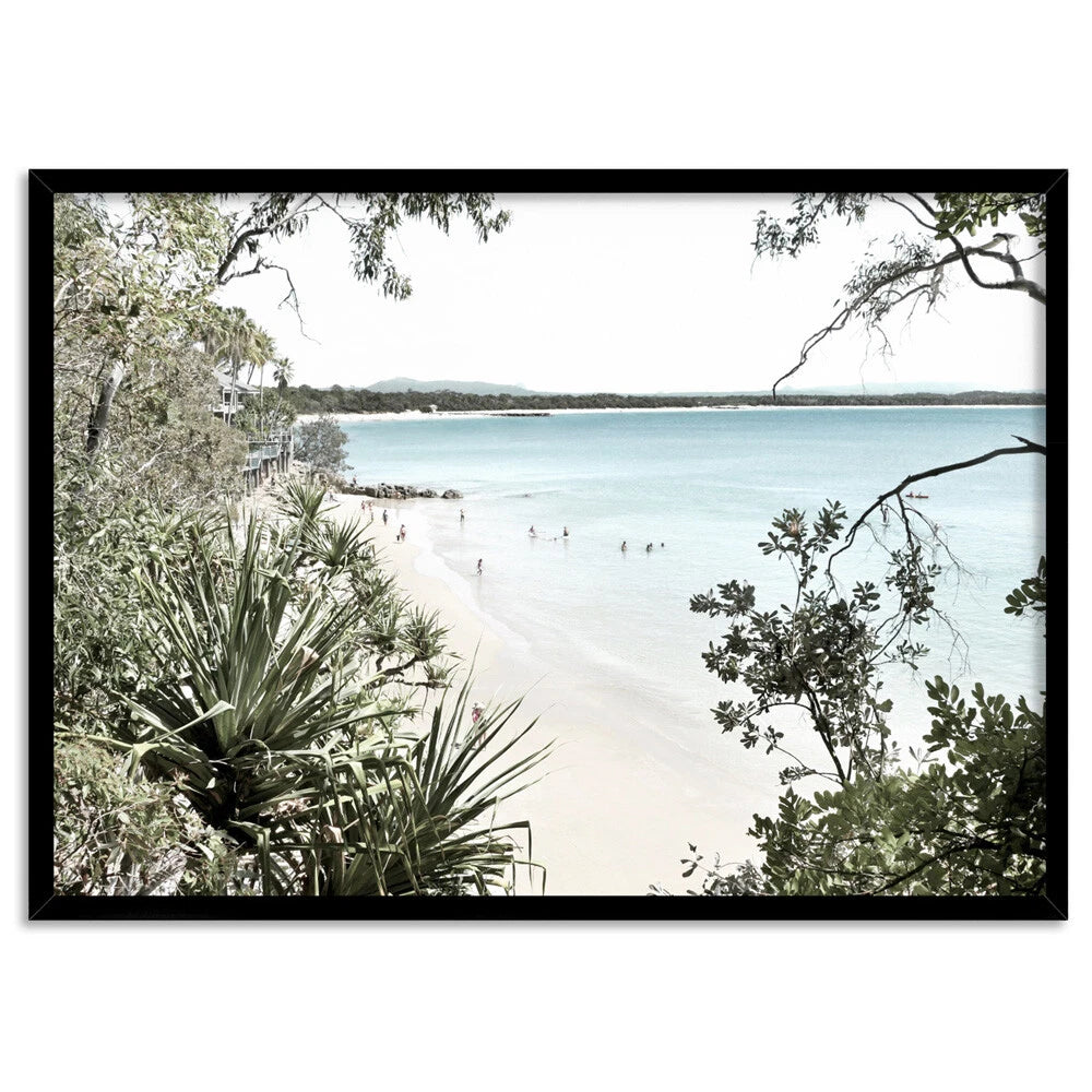Noosa Heads Coastal Beach Canvas Wall Art – black floating frame