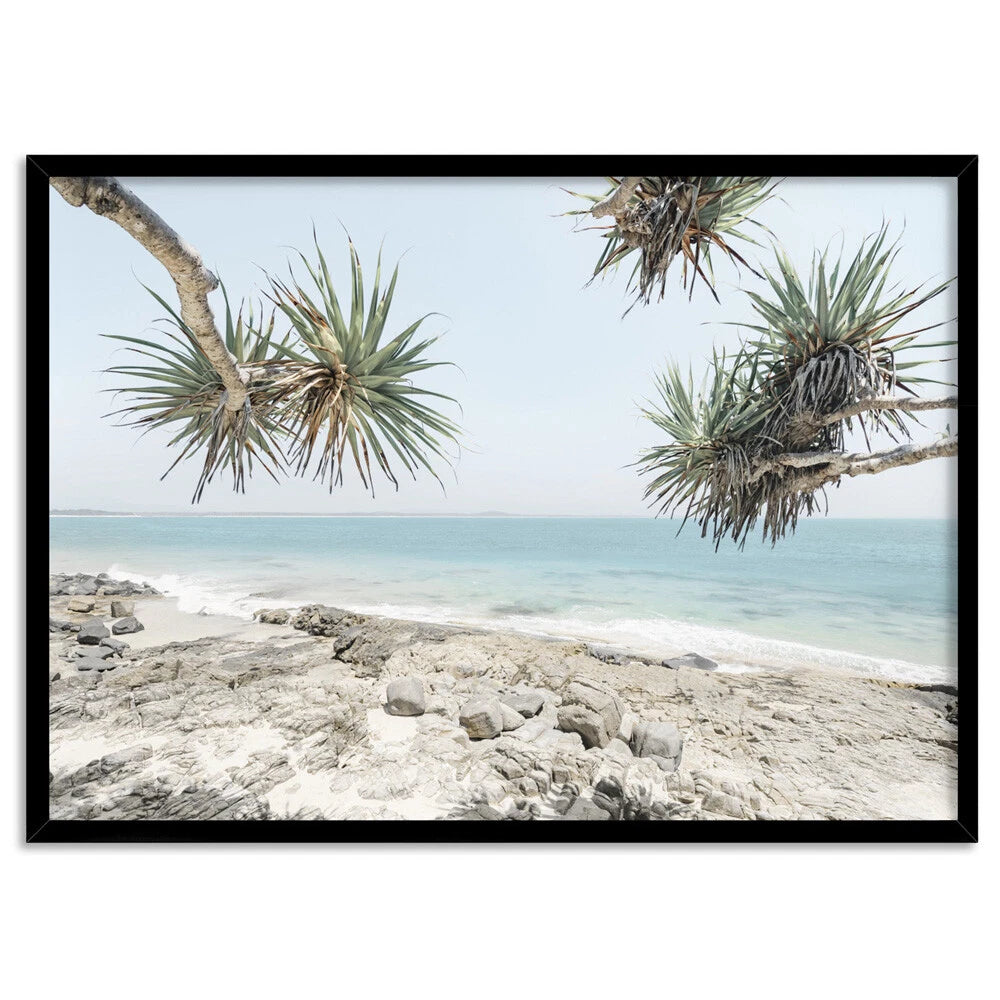 Noosa Beach Ocean Horizon Canvas Wall Art – black floating frame
