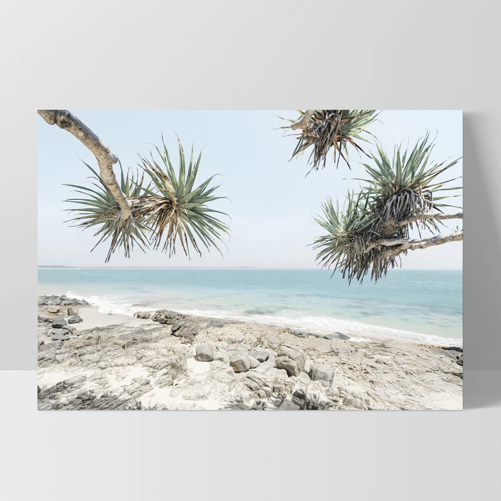 Noosa Beach Ocean Horizon Canvas Wall Art – white floating frame