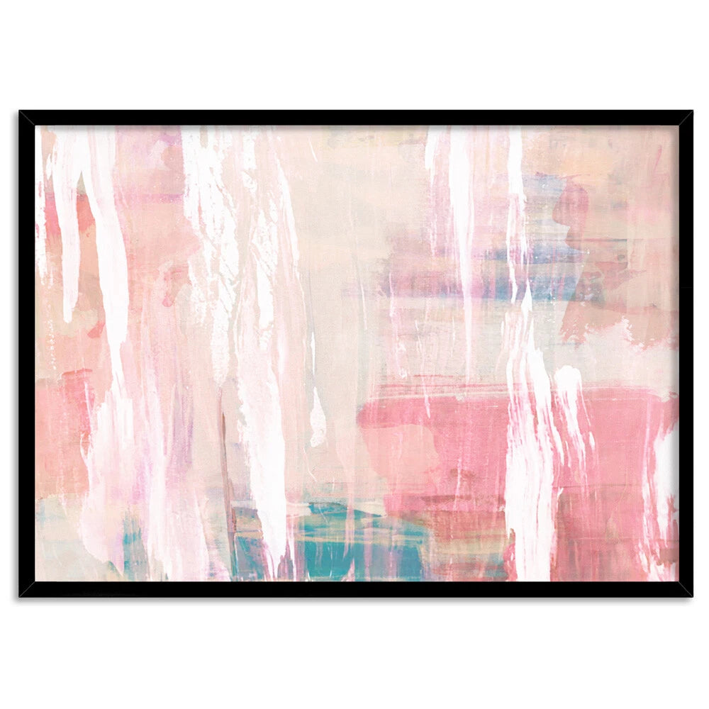 Pastel Blush Distressed Abstract Canvas Wall Art – black floating frame
