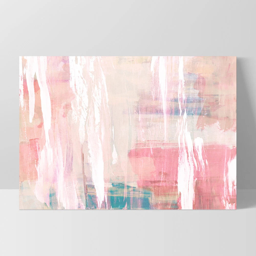 Pastel Blush Distressed Abstract Canvas Wall Art – white floating frame