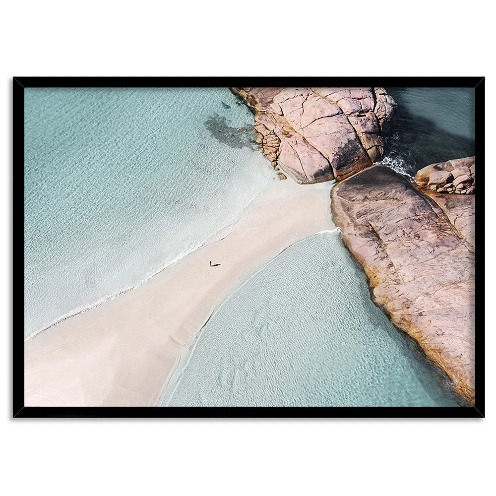 Wylie Bay Esperance Aerial Canvas Wall Art – black floating frame