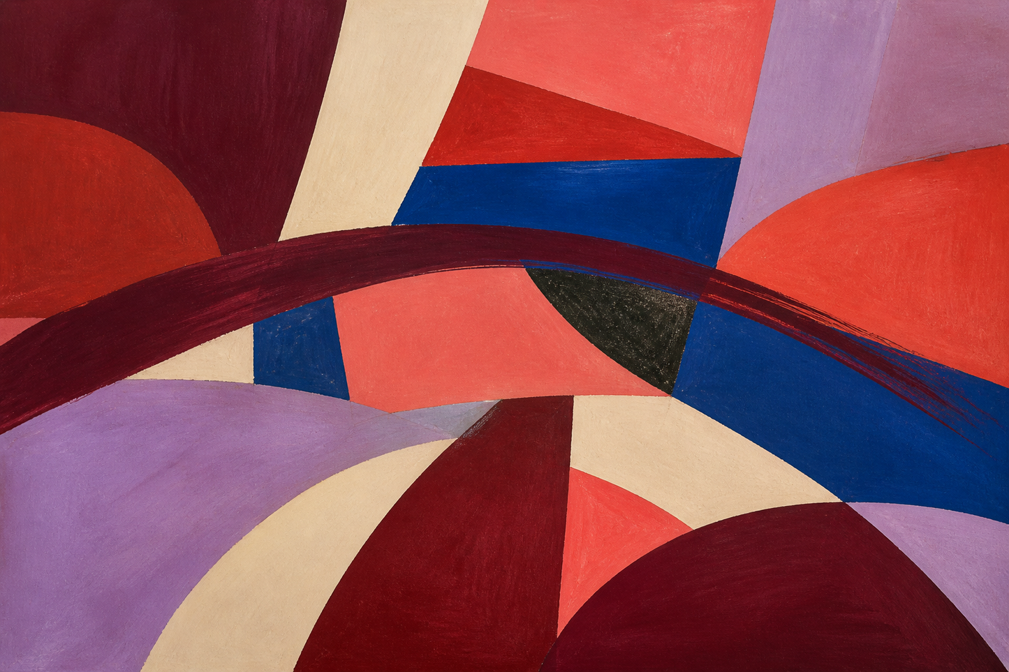 Bold Geometry burgundy and blue abstract canvas wall art, landscape orientation