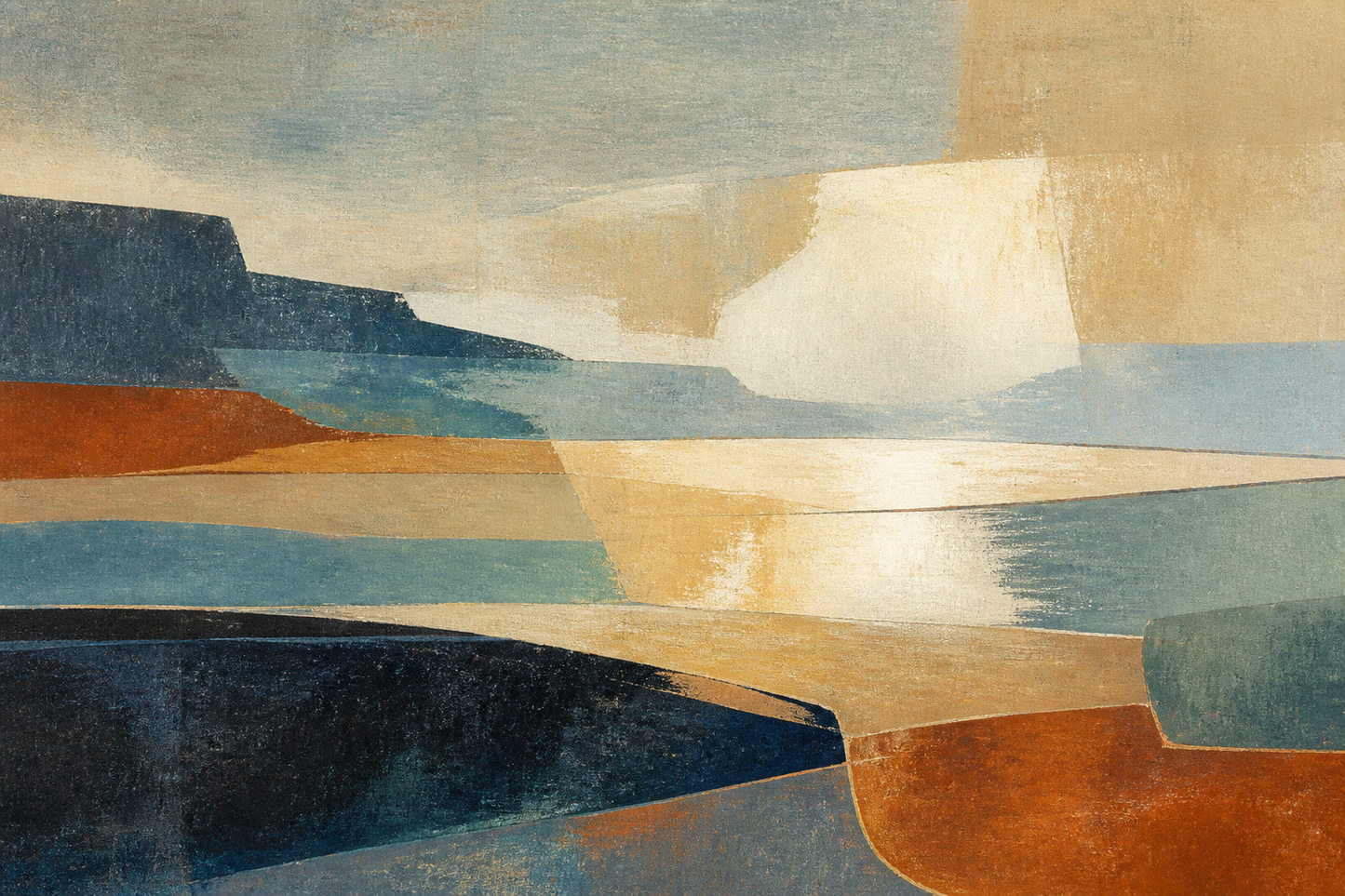 Coastal Colour Field blue ochre abstract canvas wall art, landscape orientation