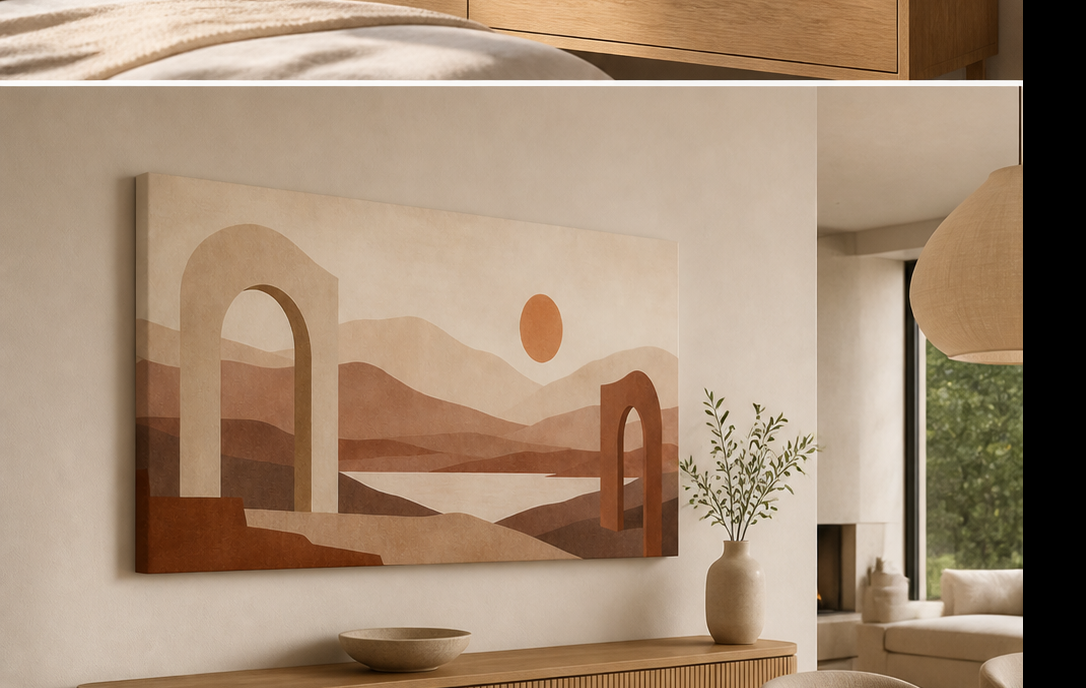 Desert Passage stretched canvas wall art in dining room, right angle