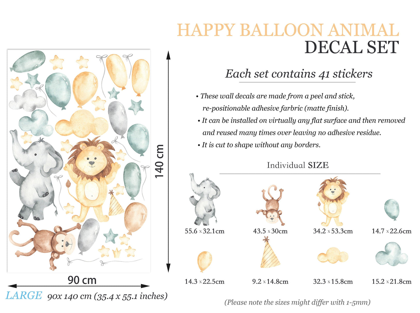 Adventurous Animal Trio Flying with Balloons in Starry Sky Wall Decal - BR087