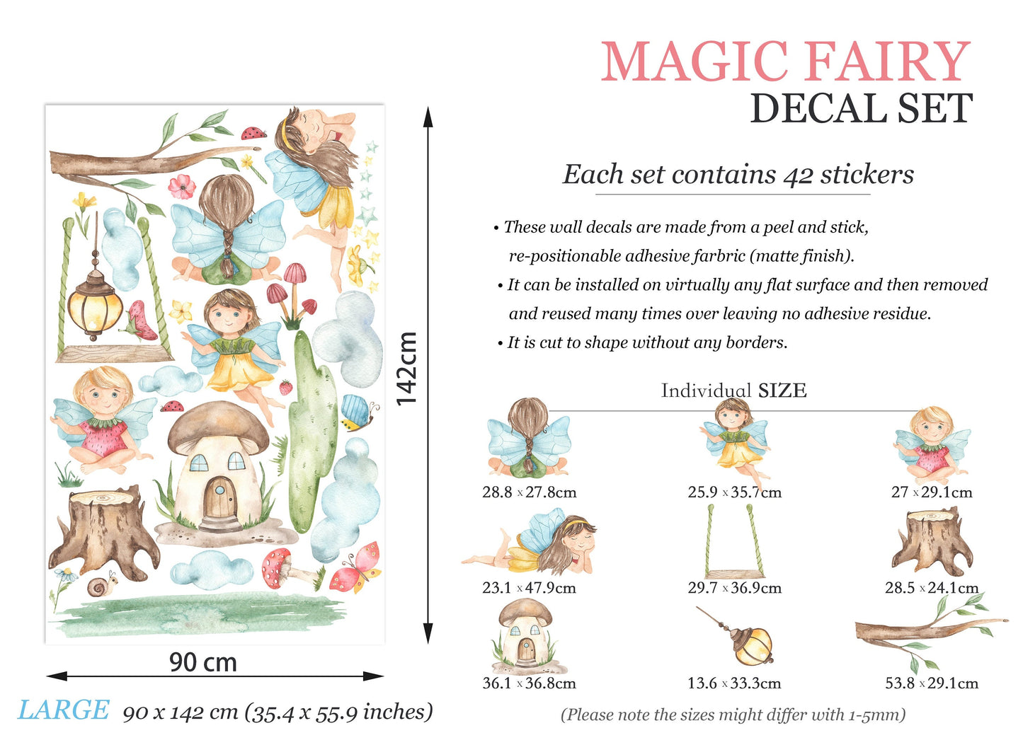 Enchanting Fairy Wall Decal with Butterfly Mushroom House Branch Lantern - Girl Room Decor - BR147
