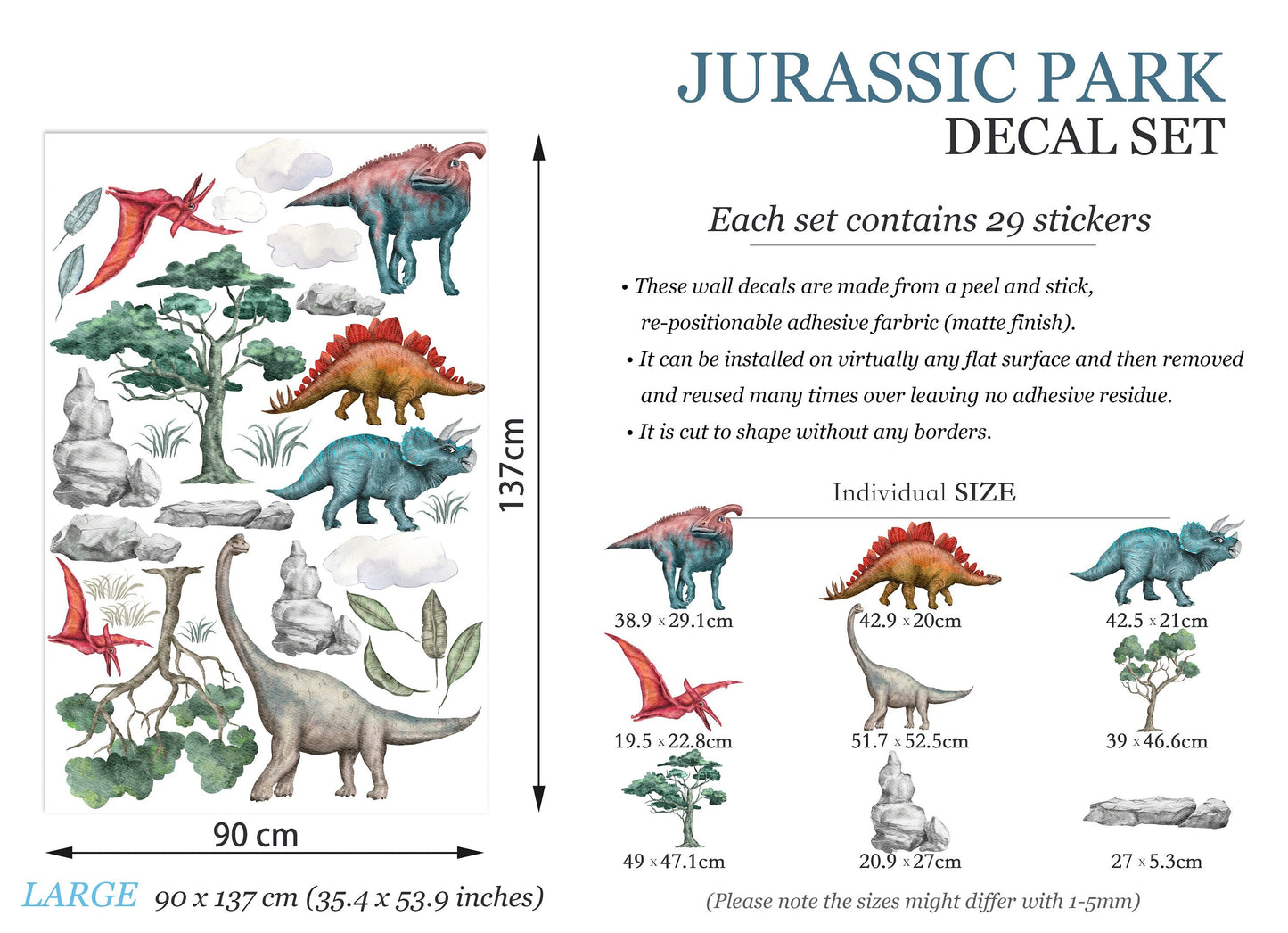 Prehistoric Stegosaurus Brachiosaurus Triceratops Dinos Wall Decal - BR153
