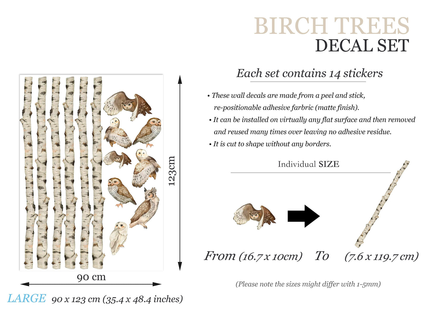 Assorted Owl Perches on Branches Wall Decal - Removable Peel and Stick - BR173