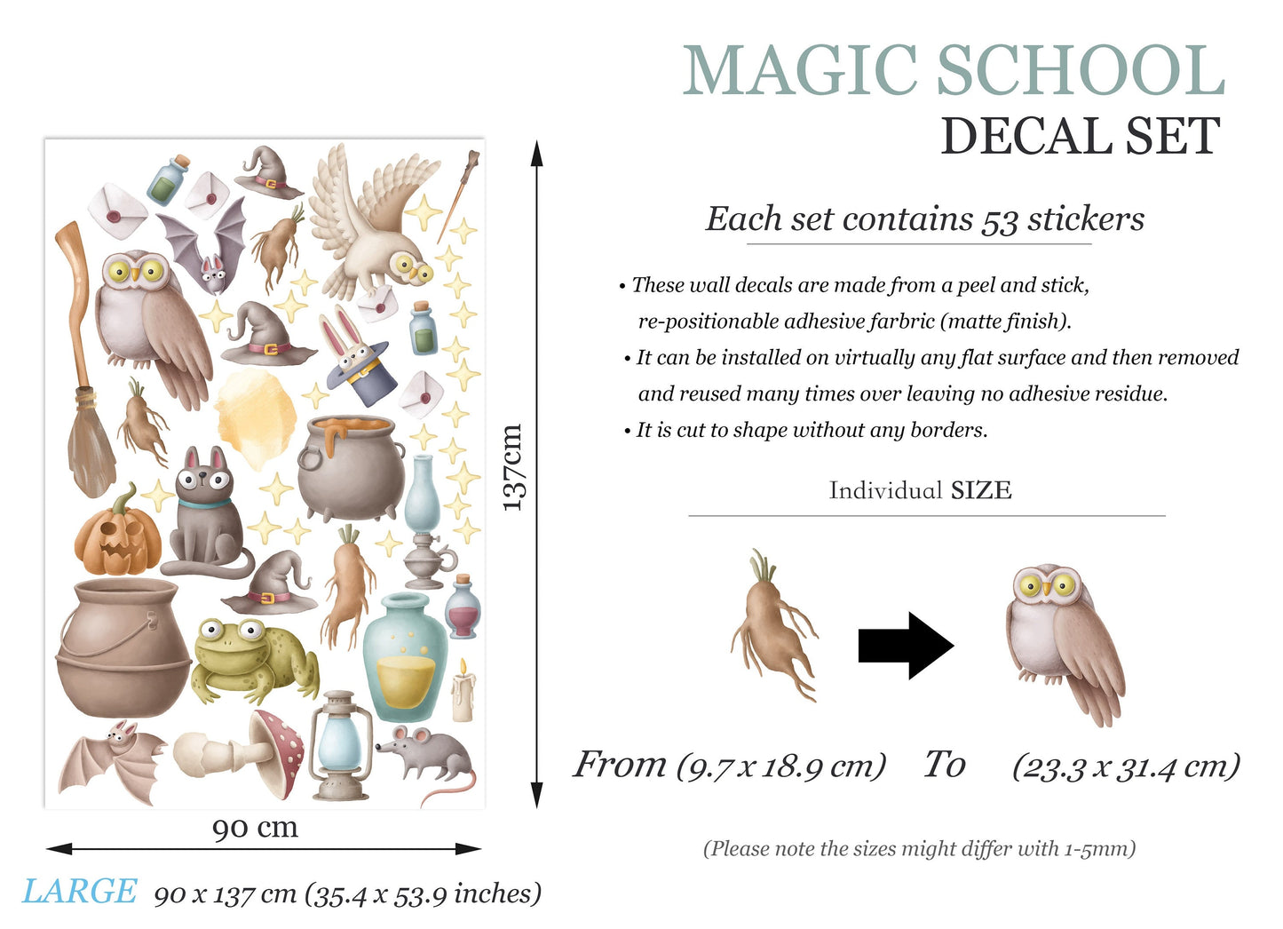 Enchanted Magic Academy Wall Decal - Eagles Brooms Potion Bottles Wands & Hats - BR286