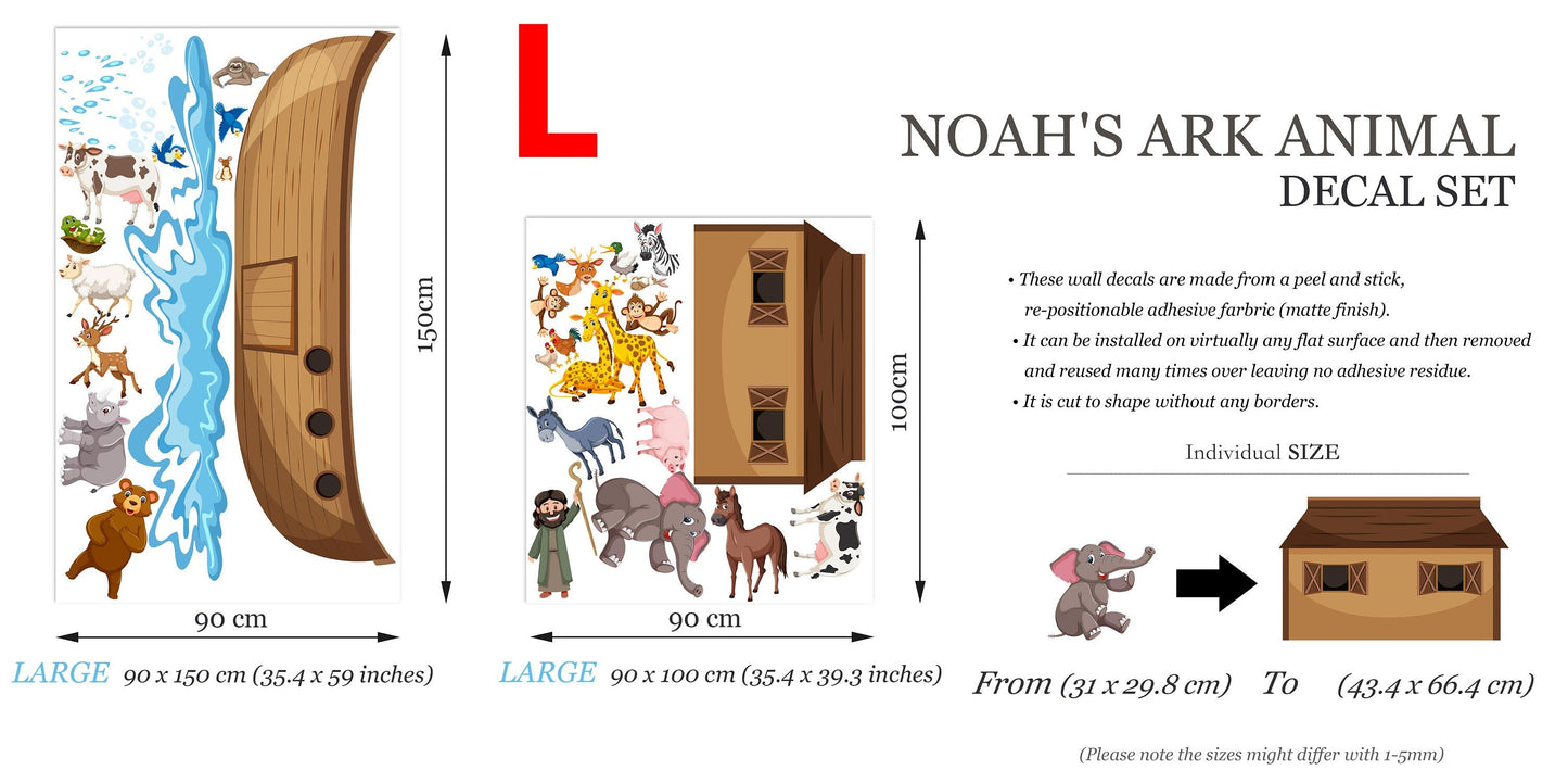 Noah's Ark Animal Parade Wall Decal - Elephant Giraffe Bear Cow Removable - BR246