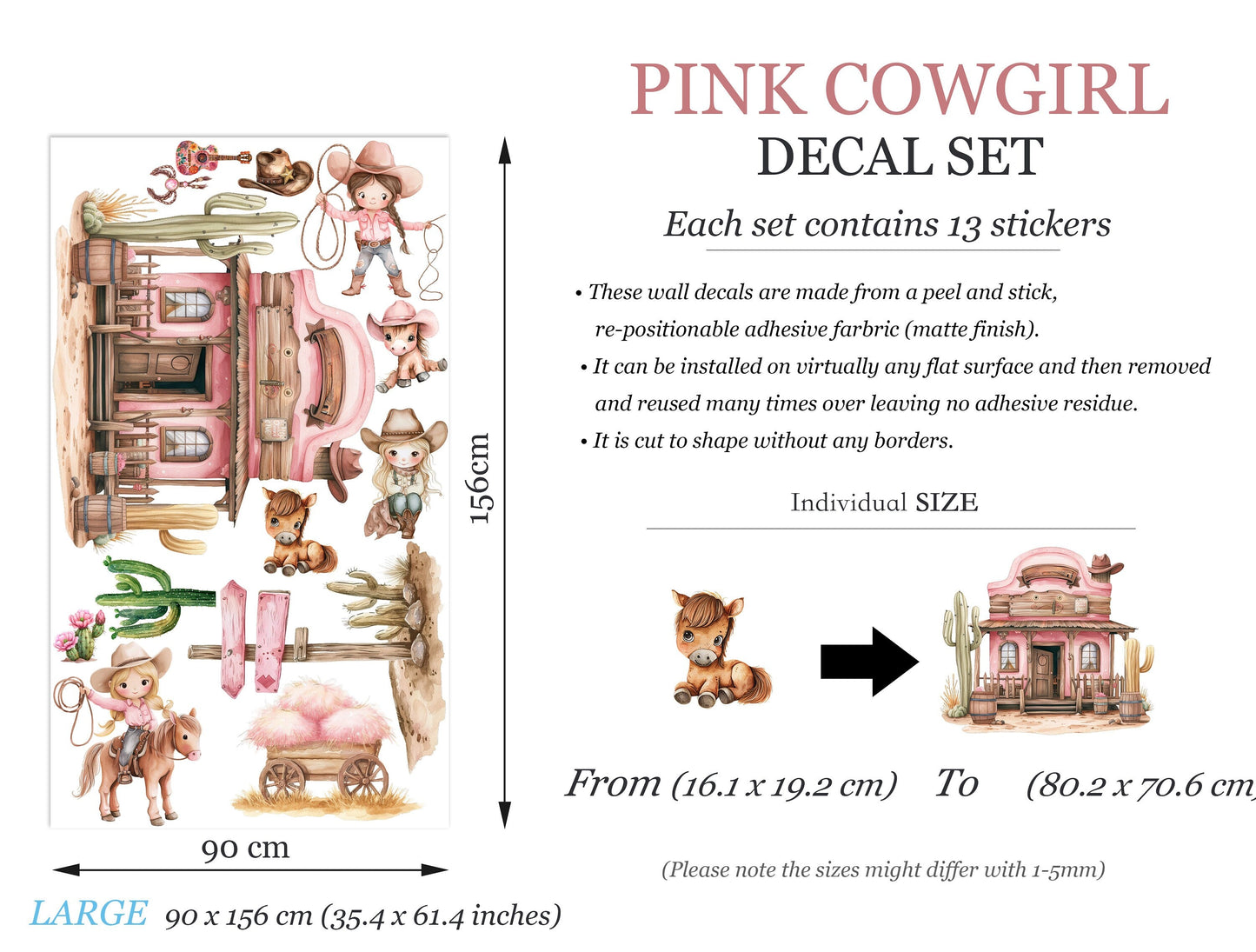 Desert Cowgirl Adventure Cactus Horses Decals - Girls Room Decor BR462