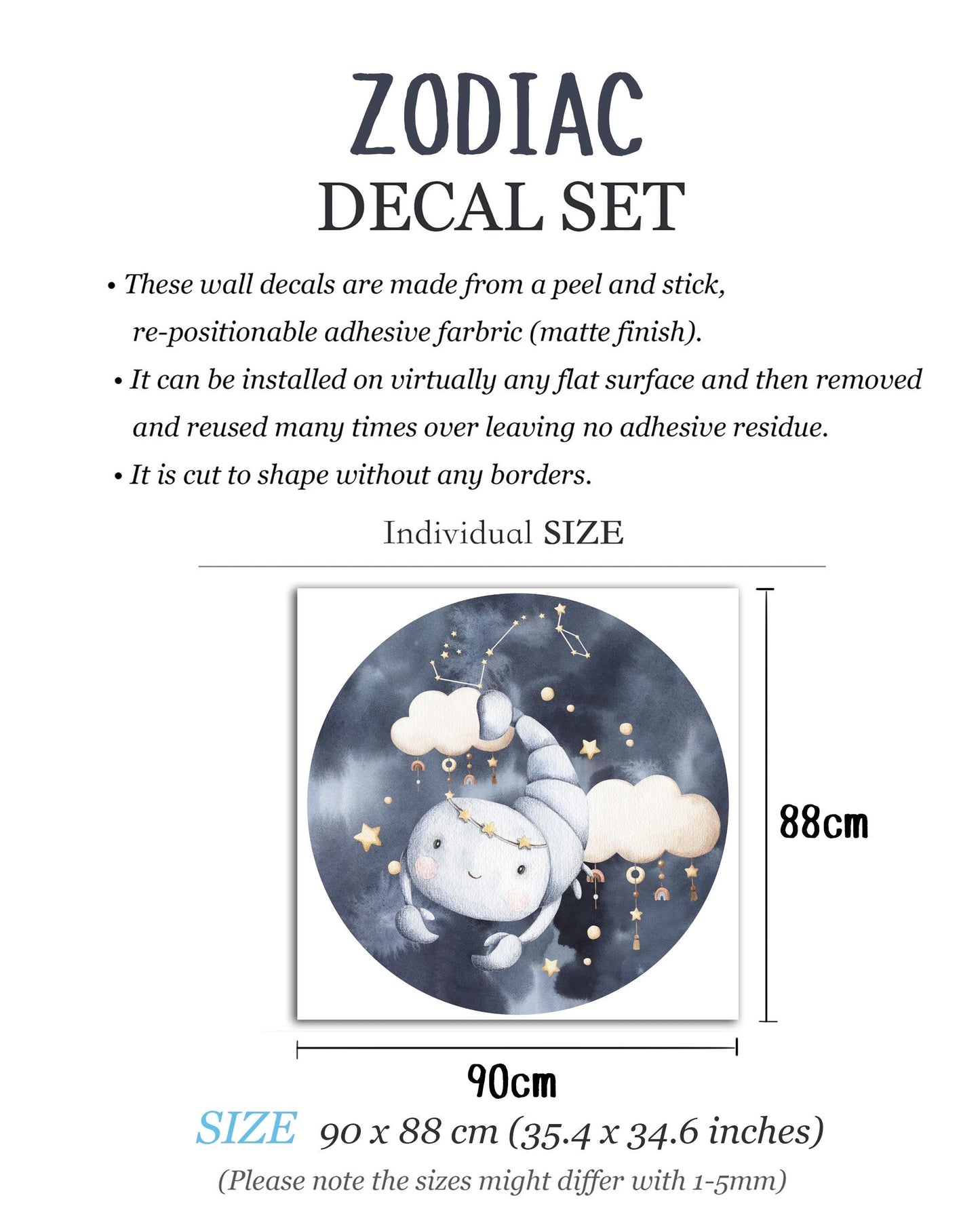 Twelve Constellations Zodiac Wall Decal: Gemini, Libra, Virgo & Capricorn - Room Decor Gift -BR508