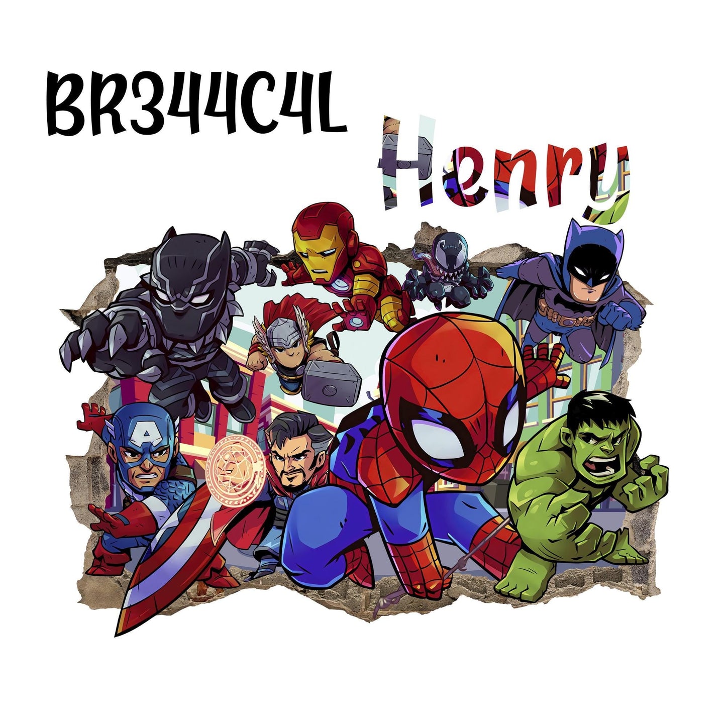 Bursting Avengers Super heroes Spiderman Iron Man Hulk Captain America 3D Smashed Wall Decal