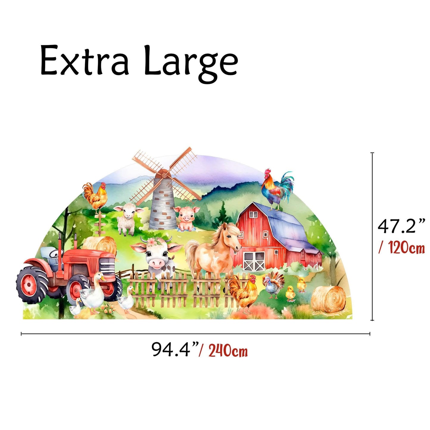 Half Arch Farm Animals Wall Decal – Watercolor Barn Tractor Horse Pig Cow Sticker