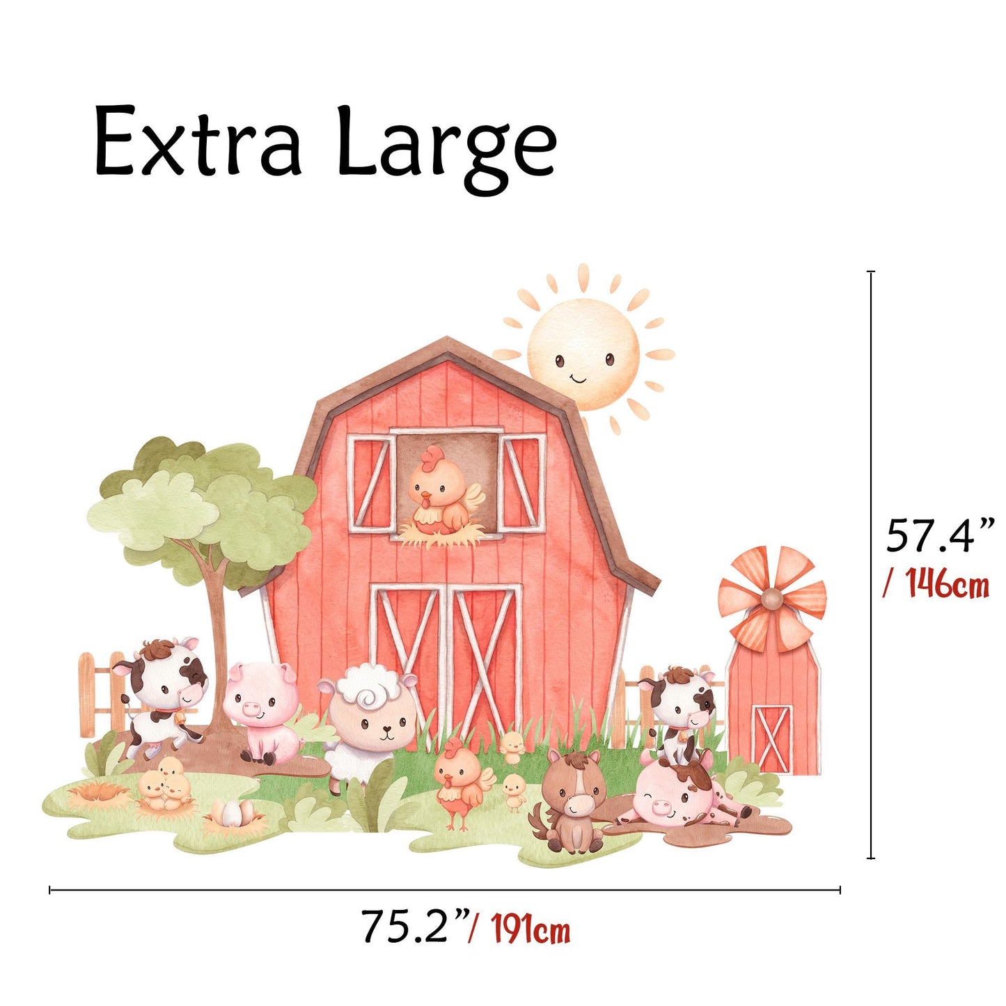 Cute Farm Animals Wall Decal, Barn Nursery Wall Sticker, Baby Room Decor