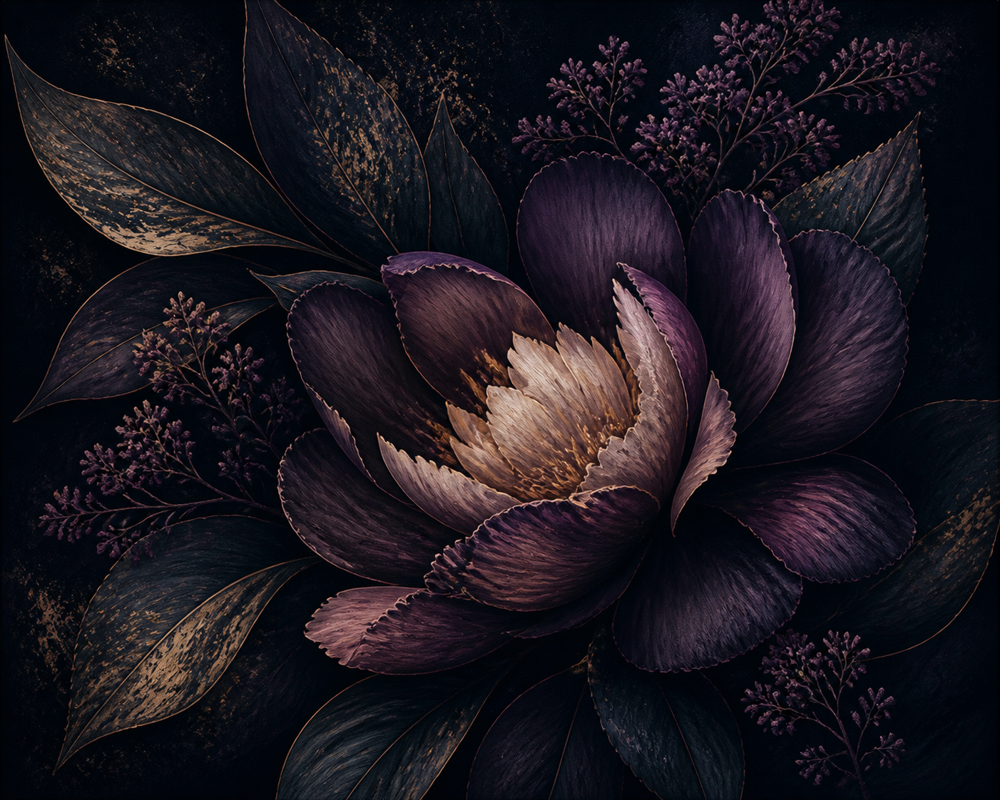 Midnight Flora dark floral wall art, landscape orientation