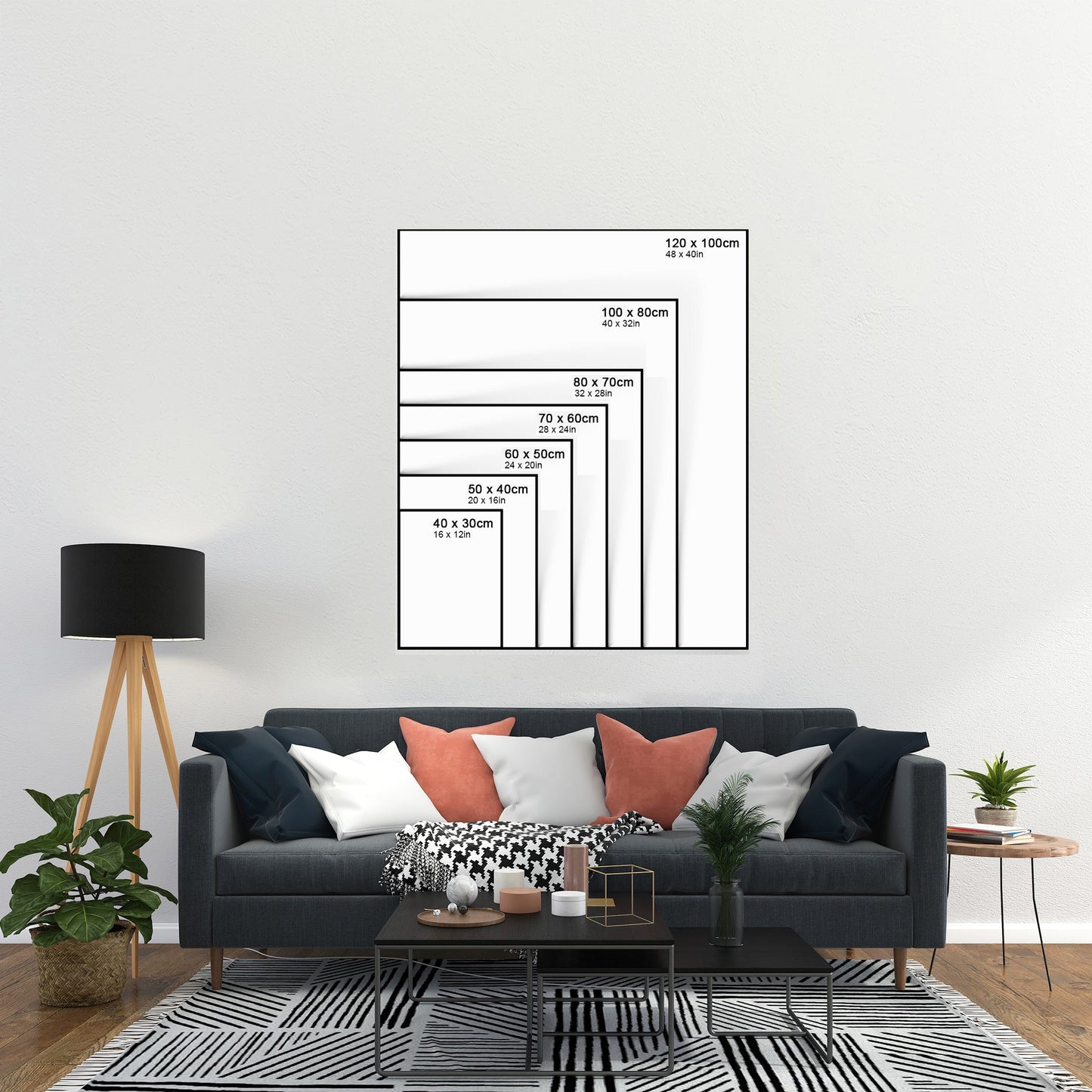 Neutral mountain landscape canvas size reference