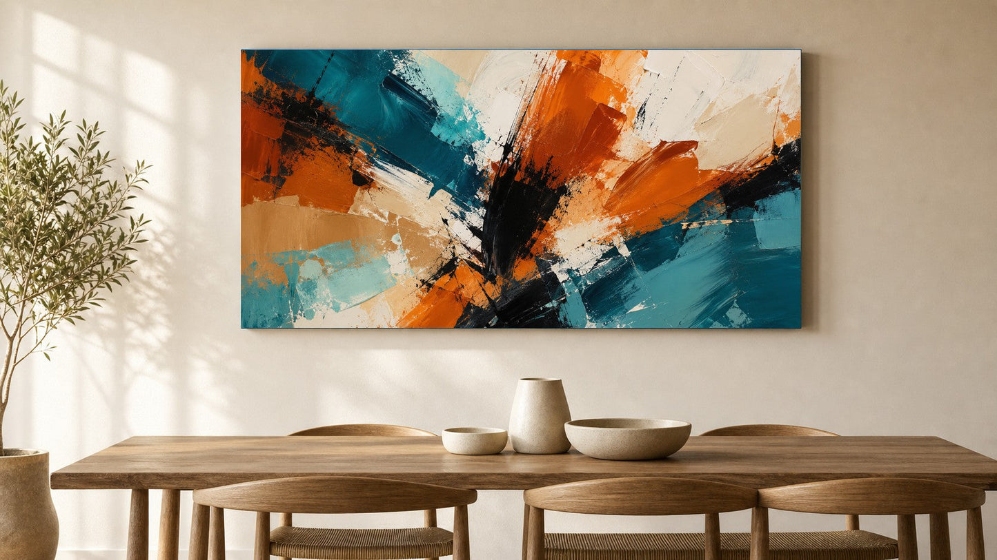 Teal Orange Impact Abstract Canvas