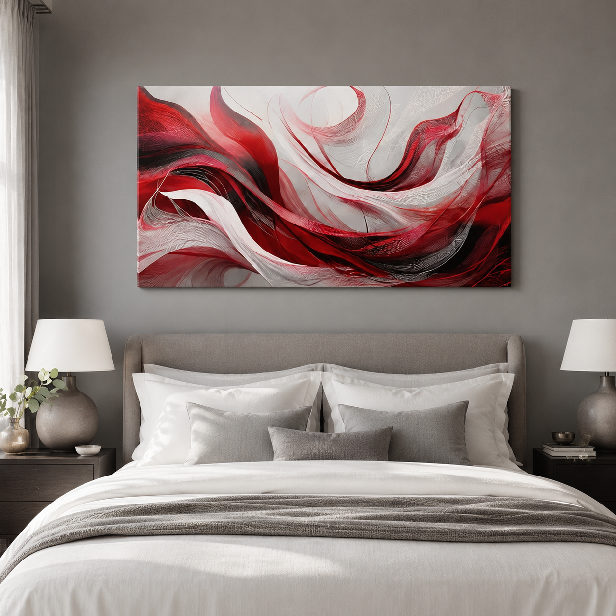 Crimson Bloom - Abstract Swirl Canvas Wall Art