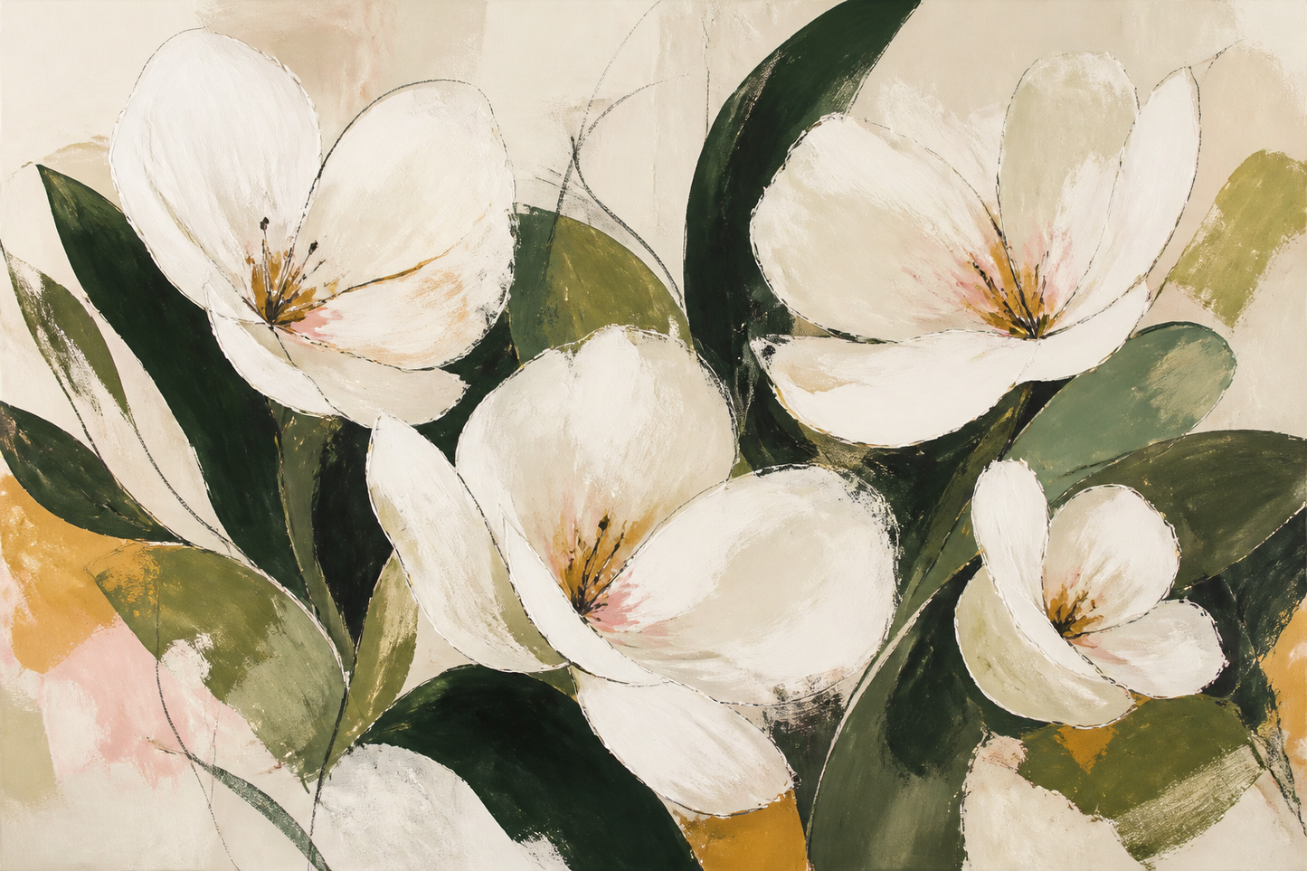 Sculptural Bloom white flower canvas wall art, landscape orientation