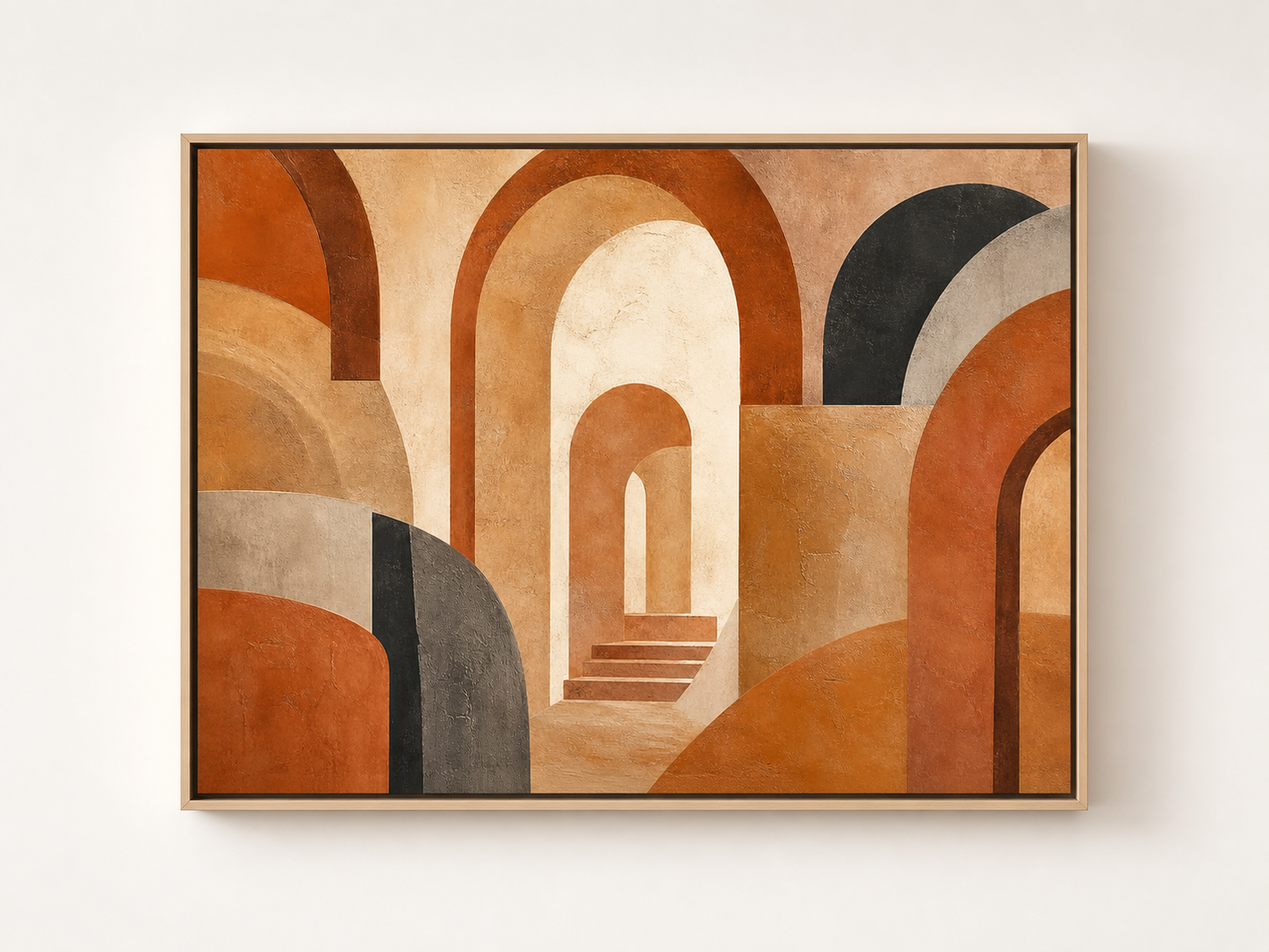 Terracotta Archways Abstract Canvas Wall Art – birch floating frame