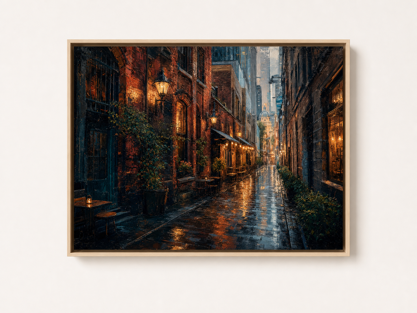 Melbourne Laneways After Rain Canvas Wall Art – birch floating frame