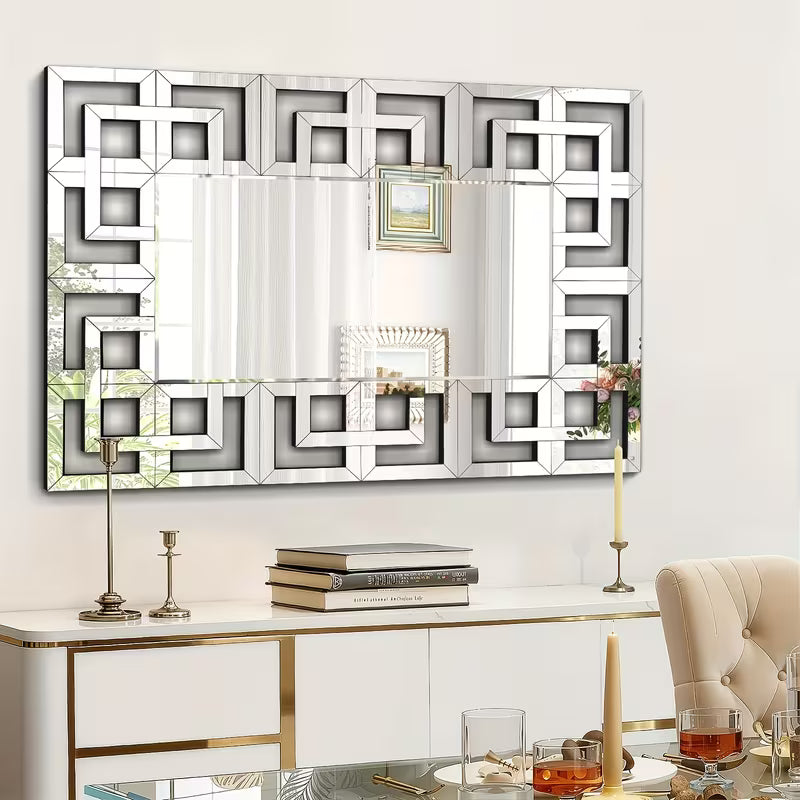 Shemaya geometric decorative wall mirror in a modern interior