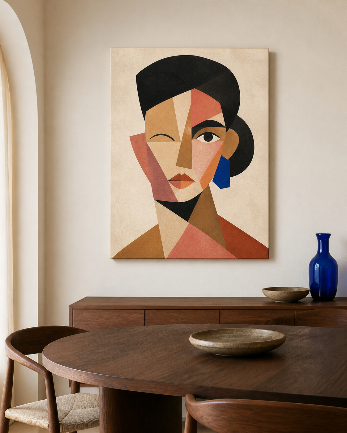 Cobalt Cubist Gaze Stretched Canvas Wall Art