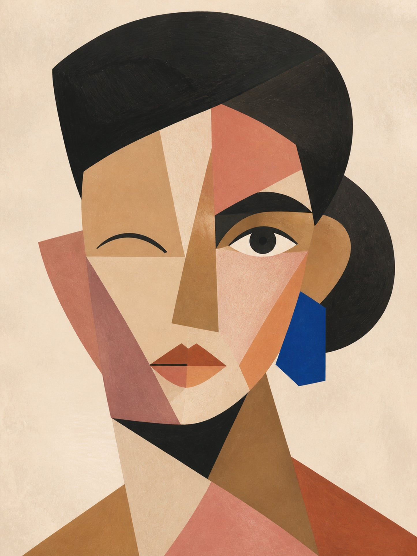 Cobalt Cubist Gaze Stretched Canvas Wall Art